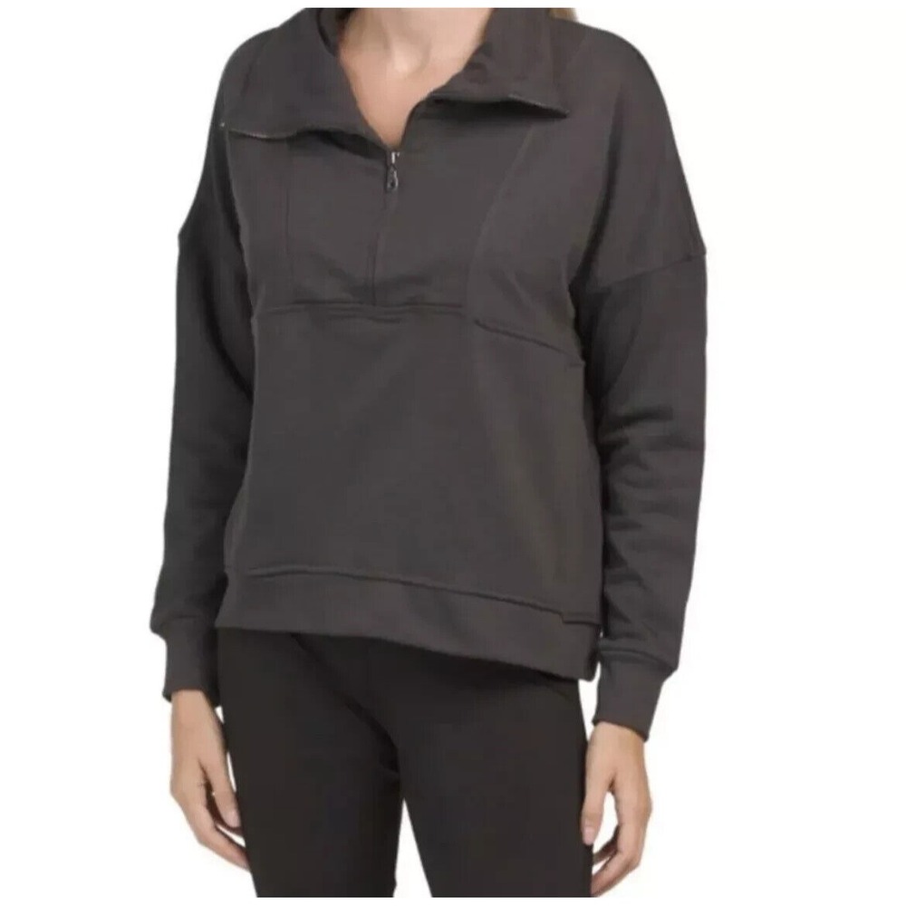 Anthropologie Wilo The Label Womens Half‎ Zip Sweatshirt Top Size S Black Bella